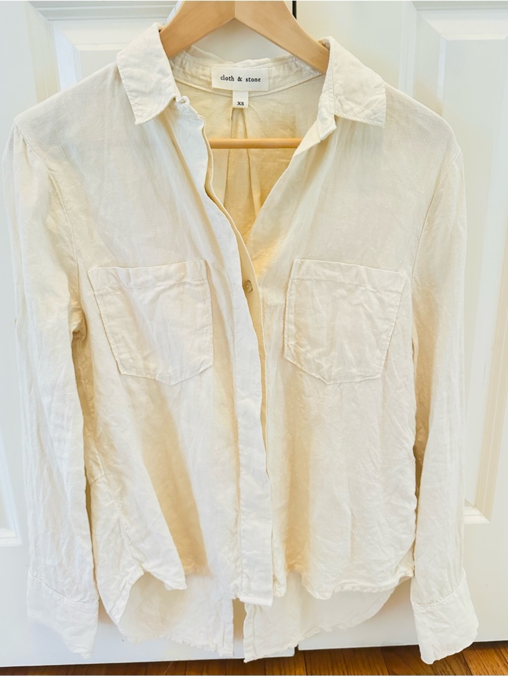 Cloth & Stone Shirt Women Cream Linen Button Down Split Back Anthropologie XS